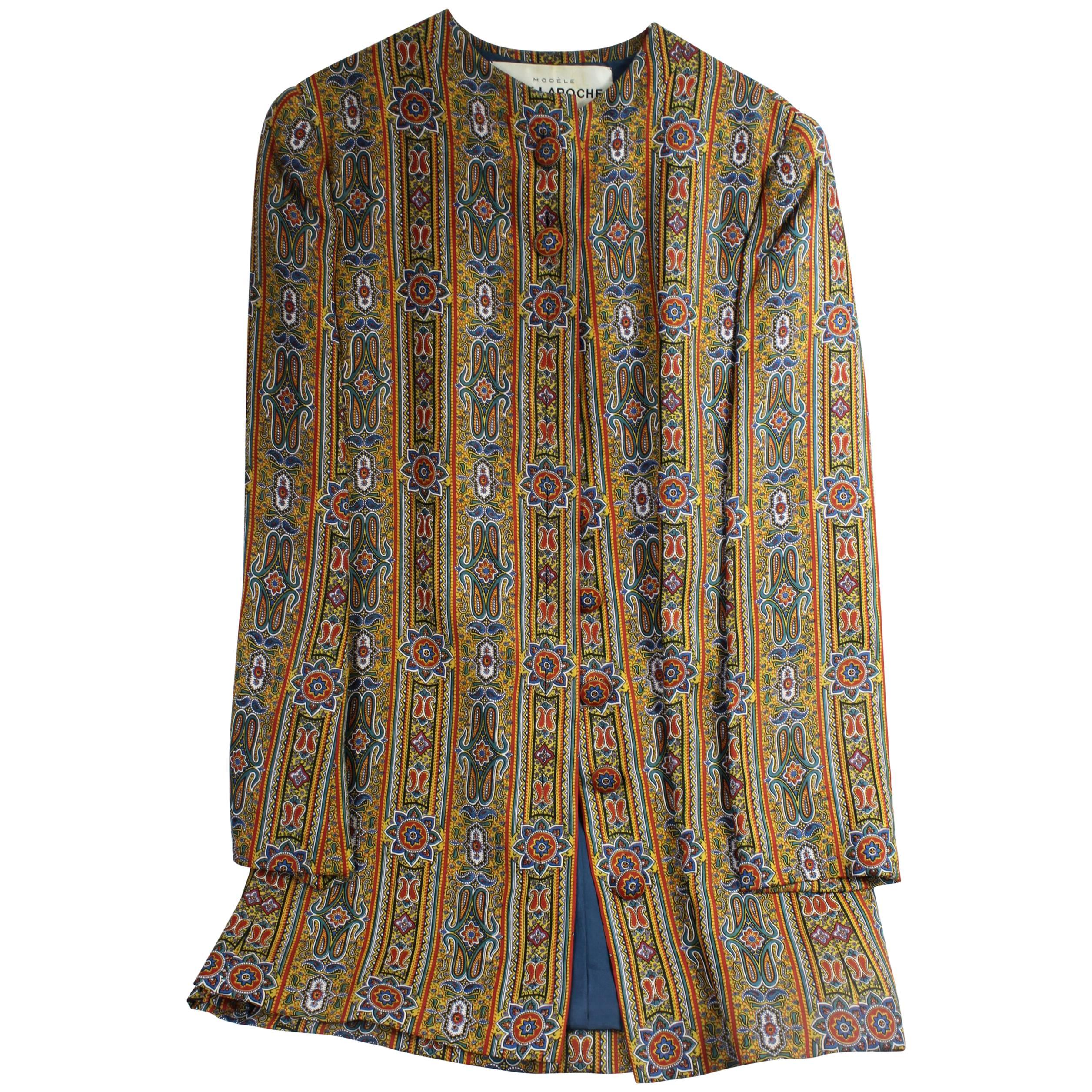 Vintage Silk Long Jacket Guy Laroche Bandanna / Cachemire Printing For Sale