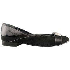 JUDITH LEIBER Size 5 Black Suede & Patent Leather Rhinestone Flats