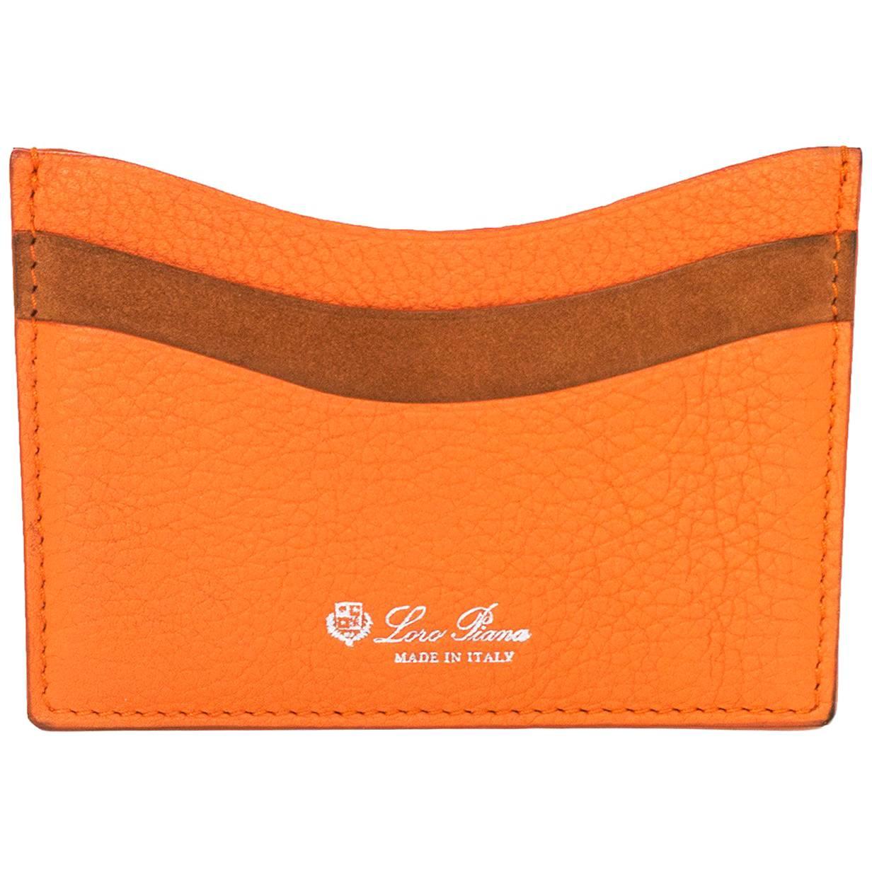 Loro Piana Orange Leather & Suede Card Holder rt. $300