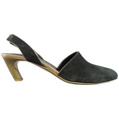 DRIES VAN NOTEN Size 9 Black & Gold Suede Slingback Pumps