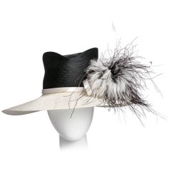 Philip Treacy London Sculptural Ivory Black Feather Bouquet Hat  