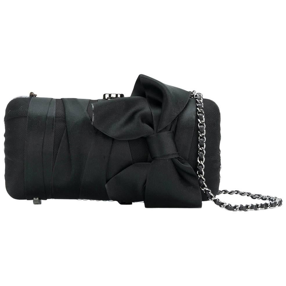 Chanel Silk Black Bow Clutch Bag 