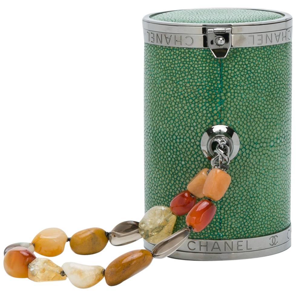 Chanel Stingray Green Barrel Clutch Bag