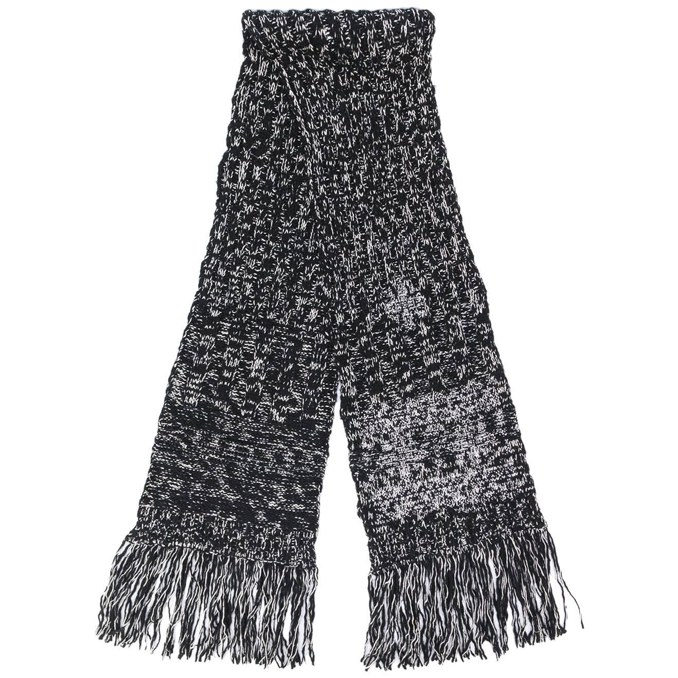 Chanel Wool Black and White Fringed Scarf