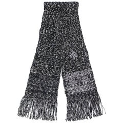 Chanel Wool Black and White Fringed Scarf