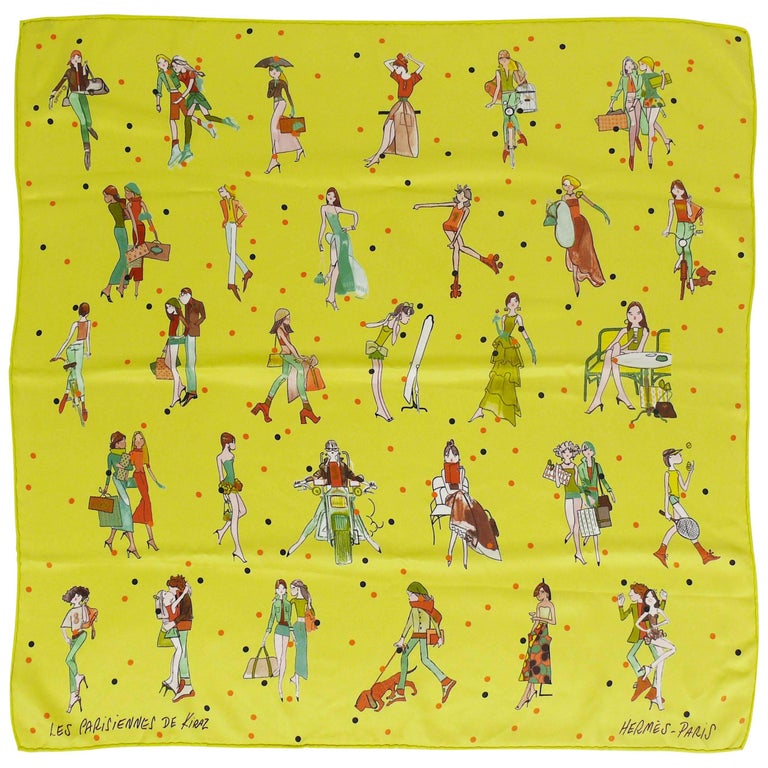 HERMES Calle 90 silk LES PETITS METIERS DE PARIS Parisian craftsmen scarf Painting Orange multicolor