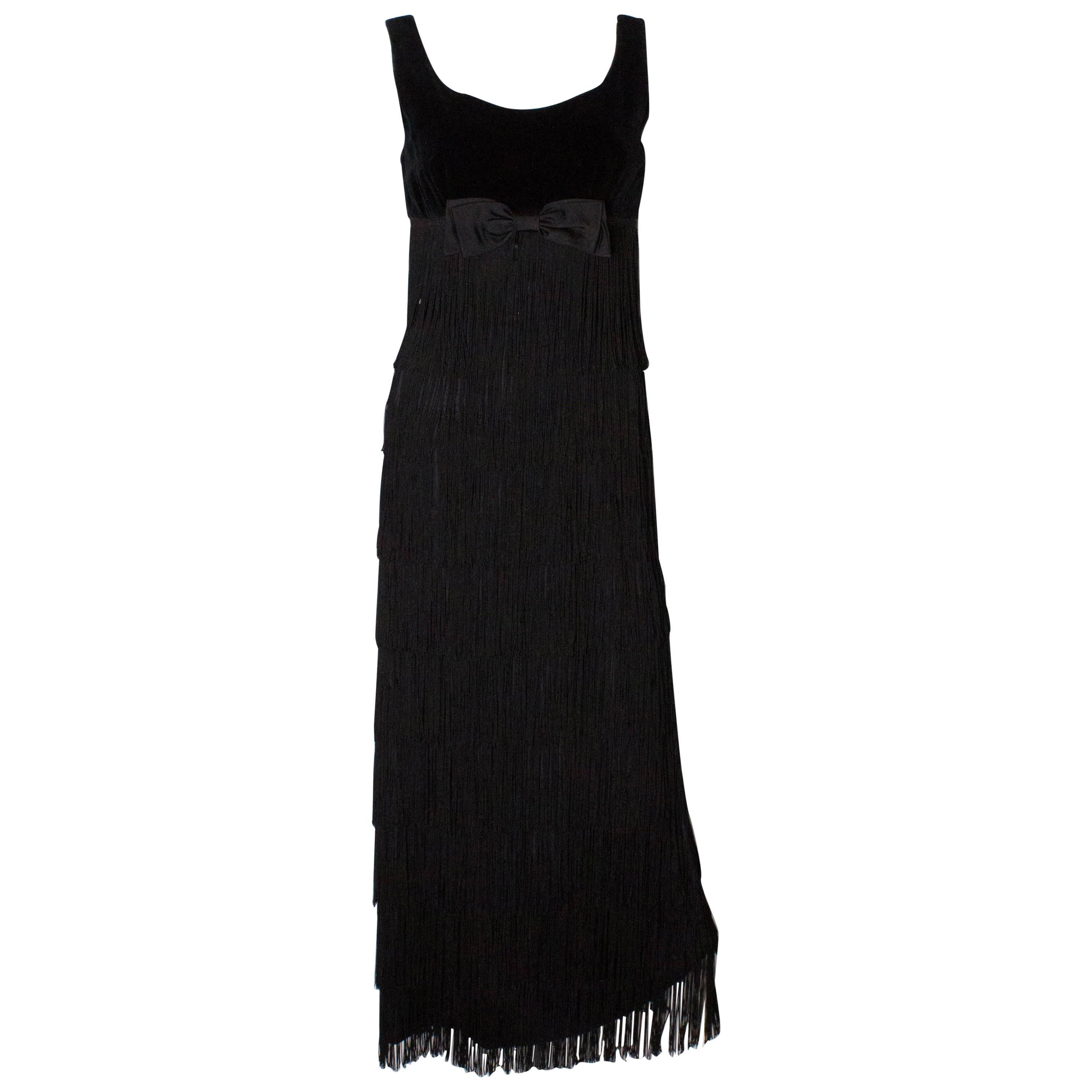 Alquer of London Vintage Fringed Evening Gown For Sale