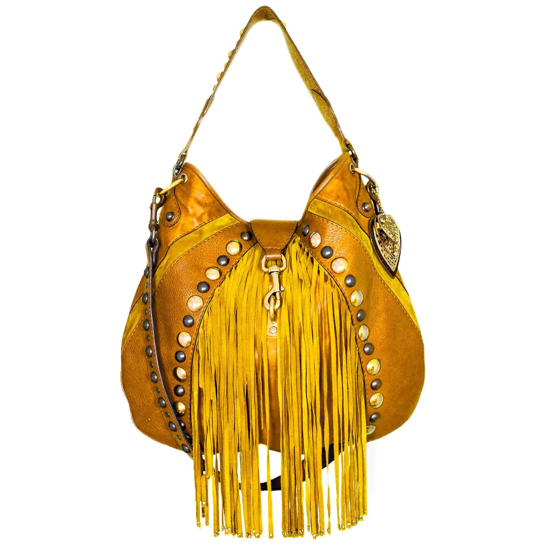 Gucci Tan Leather & Suede Babouska Satchel Bag