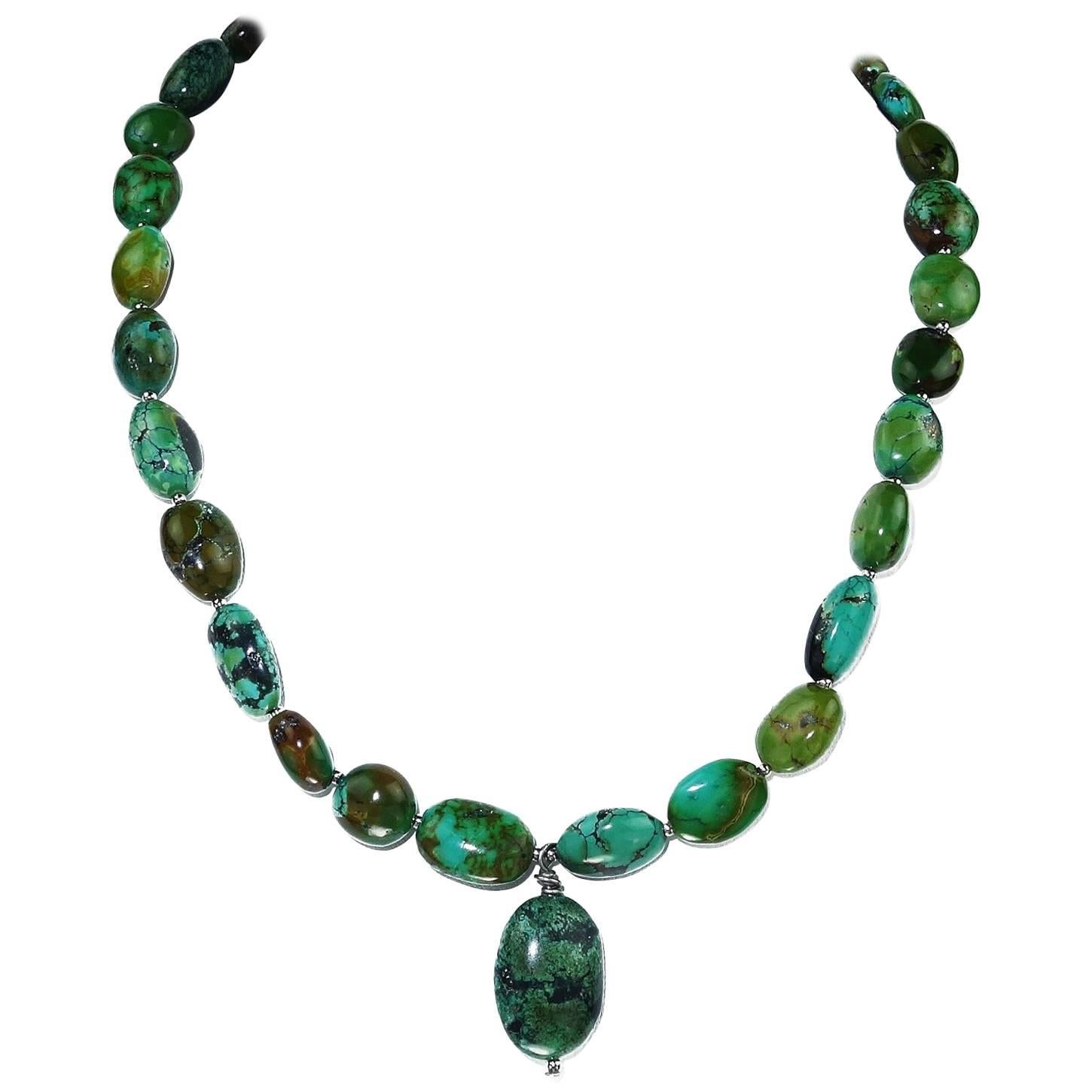 Graduated Green Turquoise in Matrix Necklace