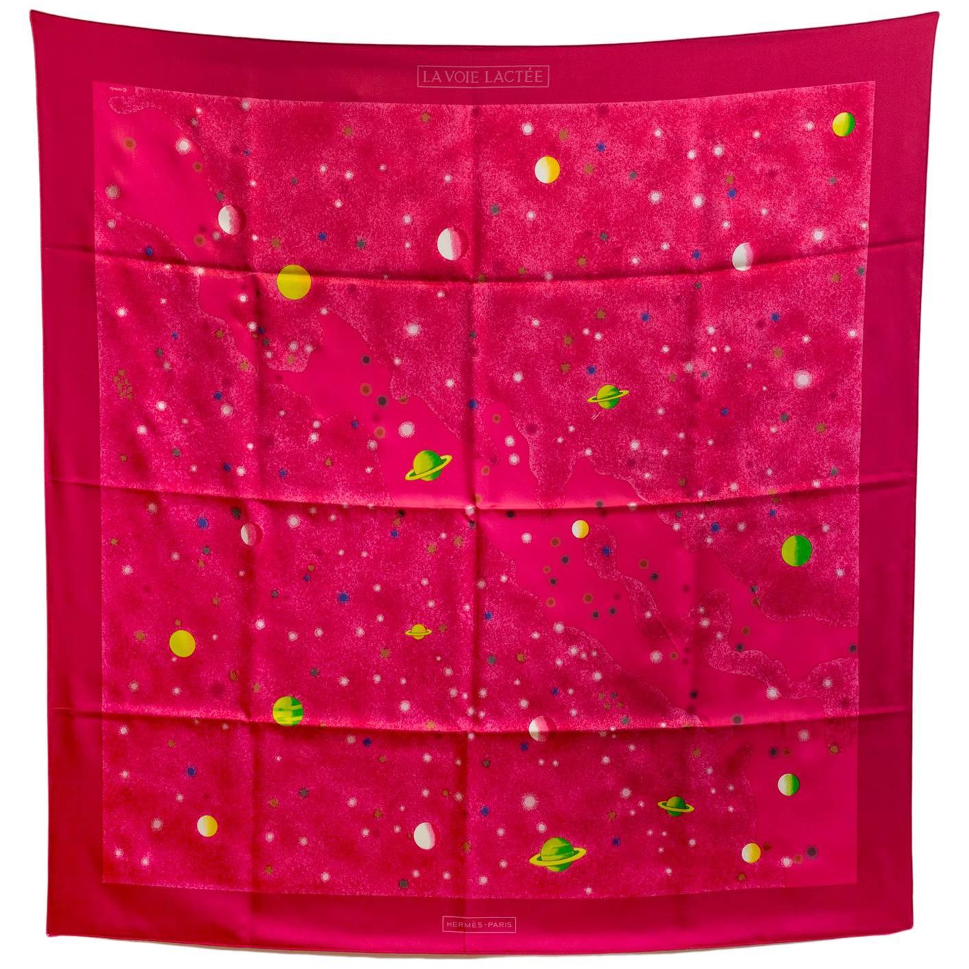 Hermes Pink Galaxy "La Voie Lactee" Silk 90cm Scarf with Box
