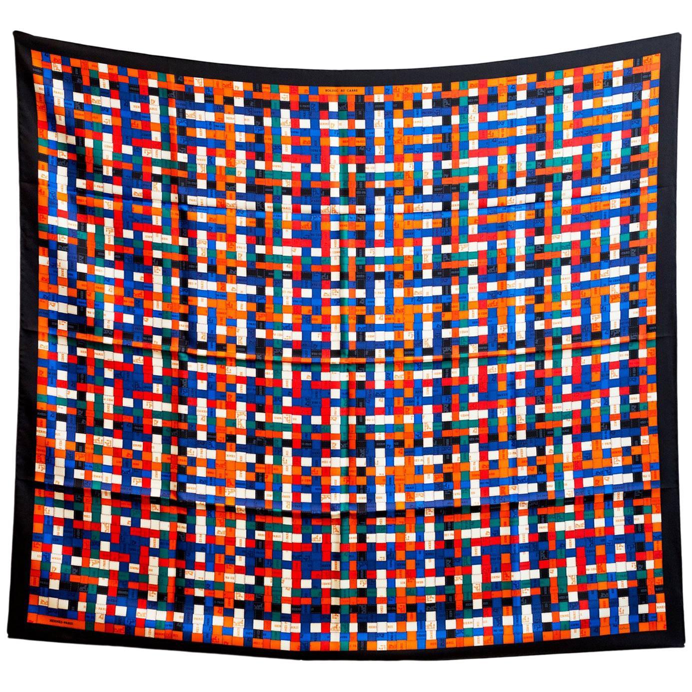 Hermes Multi-Colored Woven Ribbon "Bolduc au Carre" Silk 90cm Scarf NWT w/ Box