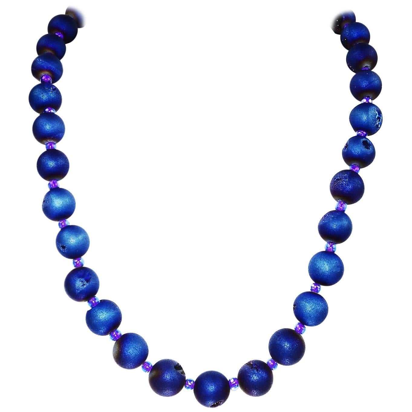 Blue Purple Druzy Quartz Necklace