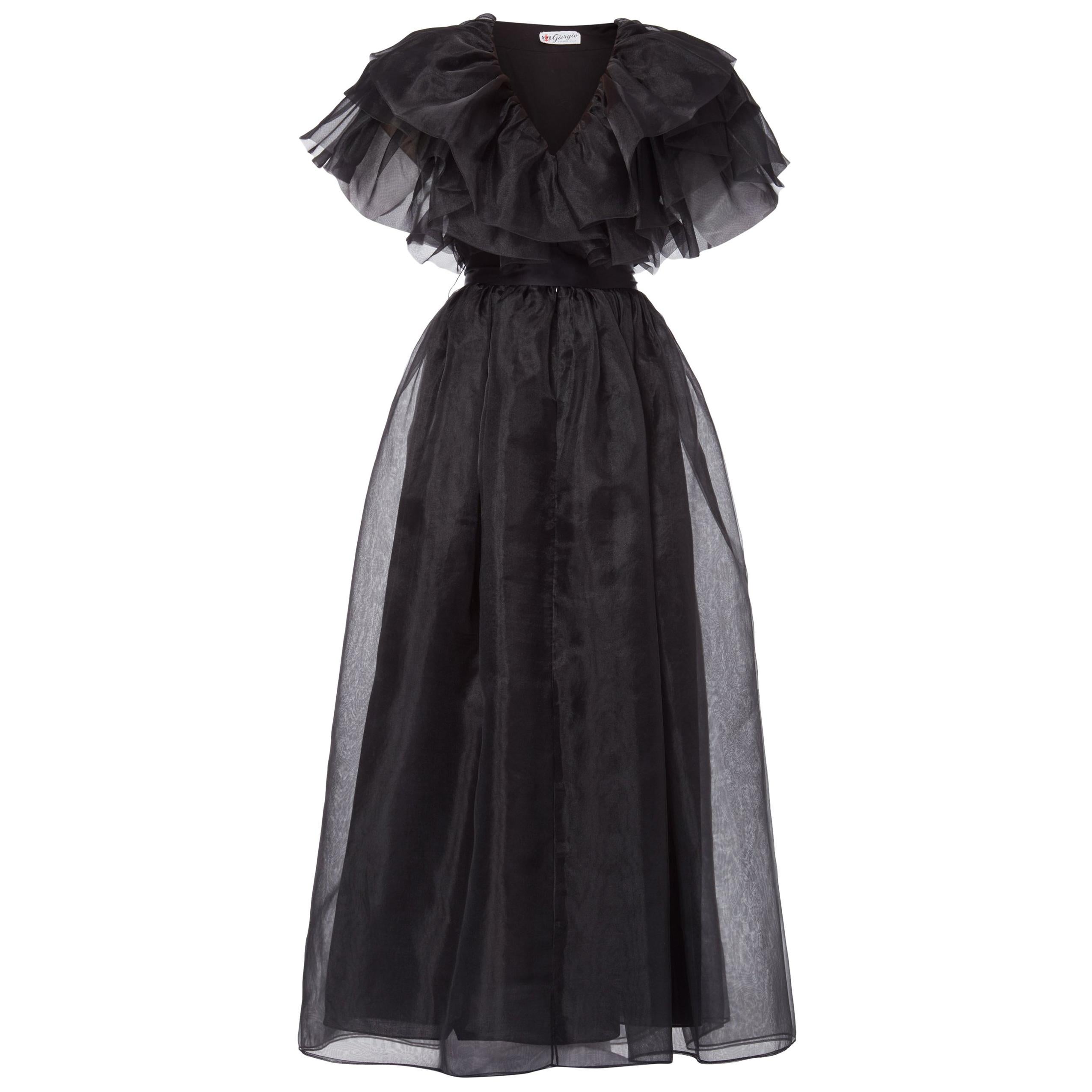 Giorgio Beverly Hills black organza gown attributed to Halston 1979 For Sale