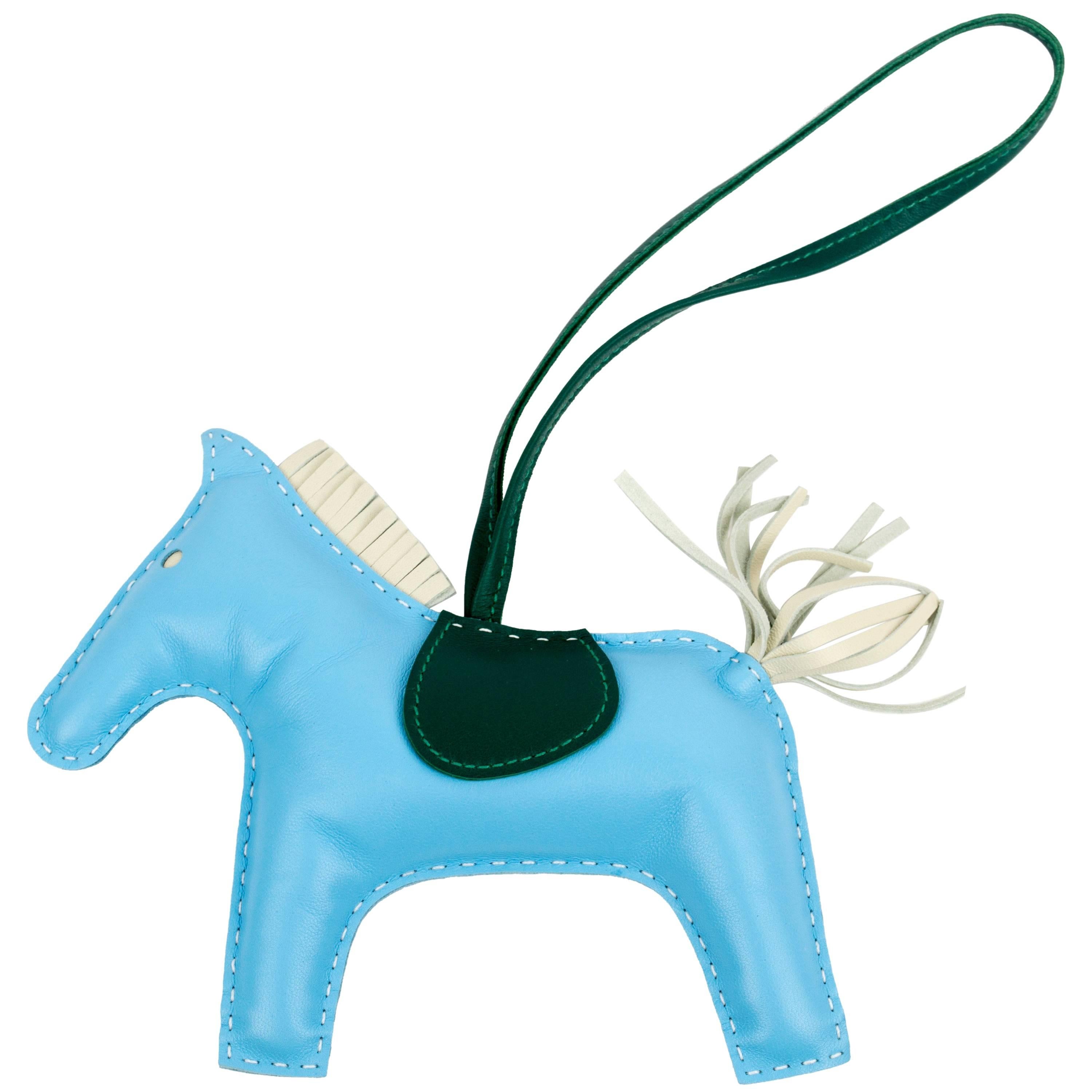Hermes Charm Rodeo Horse Big (GM Size) Blue Atoll/Craie/Malachite For Sale