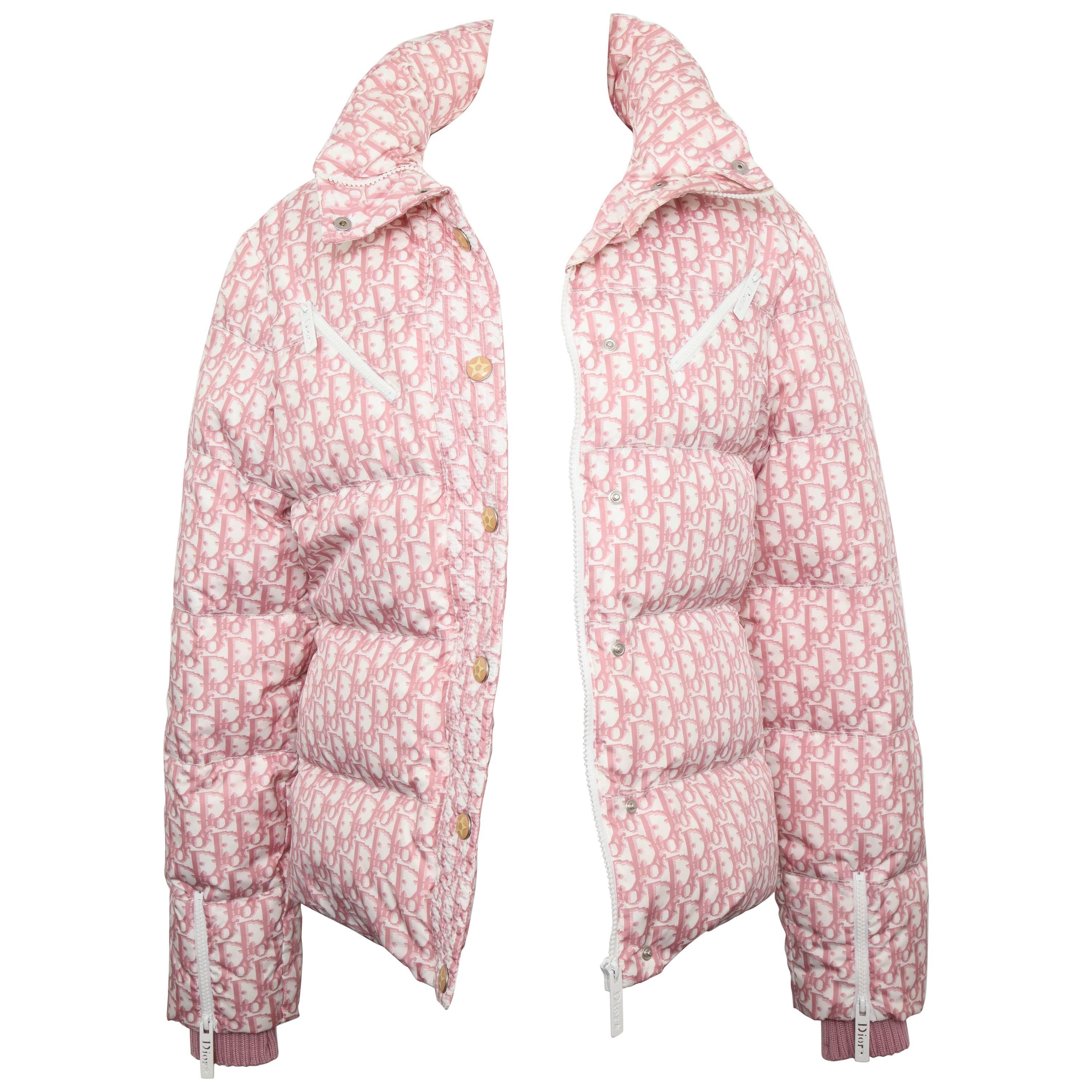 CHRISTIAN DIOR PINK MONOGRAM LOGO PINK PUFFER JACKET