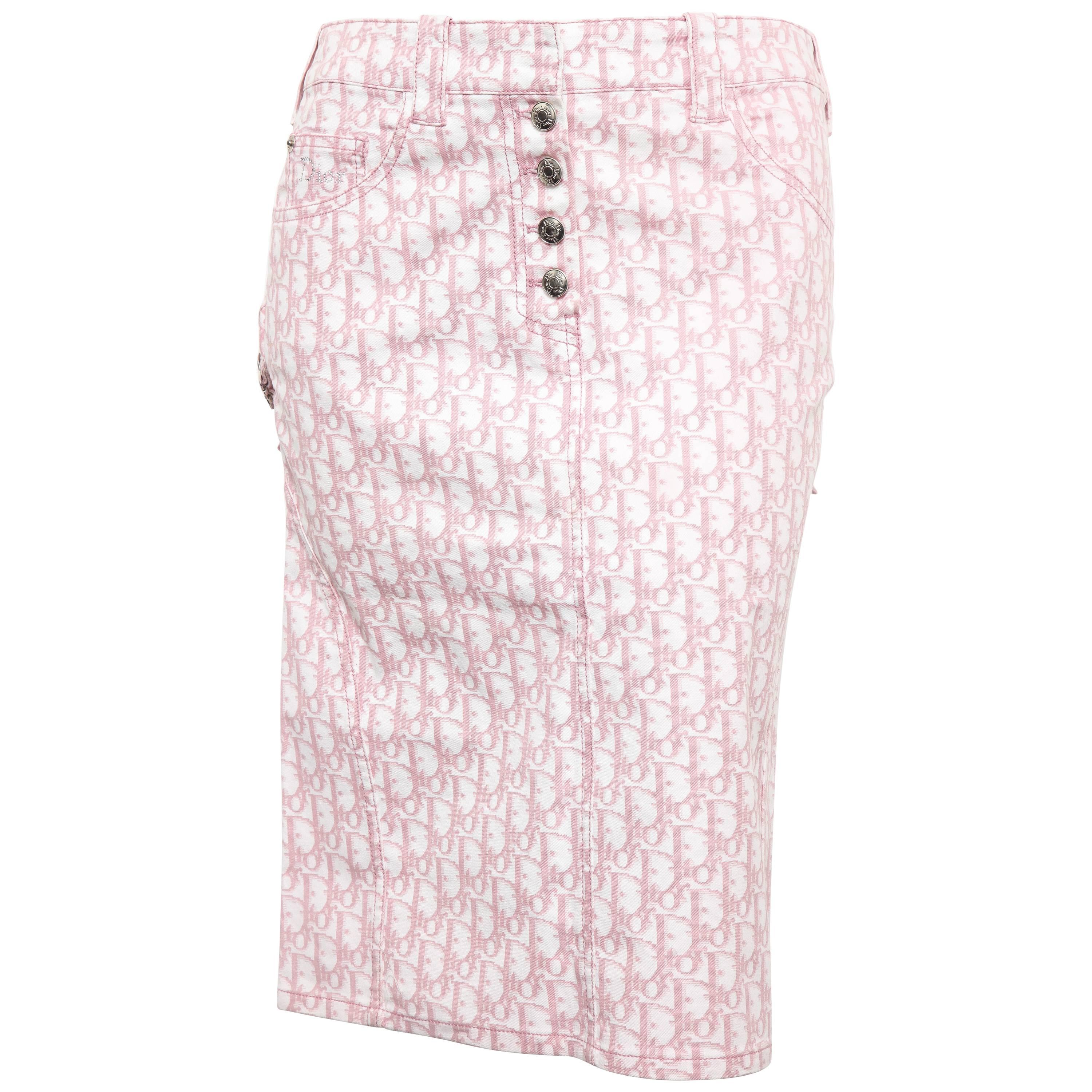 John Galliano for Christian Dior Pink Trotter Logo Pencil Skirt For Sale