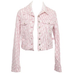 John Galliano pour Christian Dior - Veste en jean à logo en forme de trompette rose