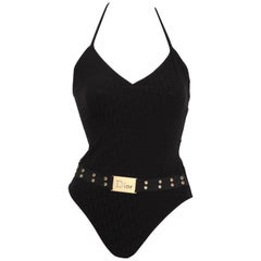Christian Dior by John Galliano Black Logo Swimsuit with Belt