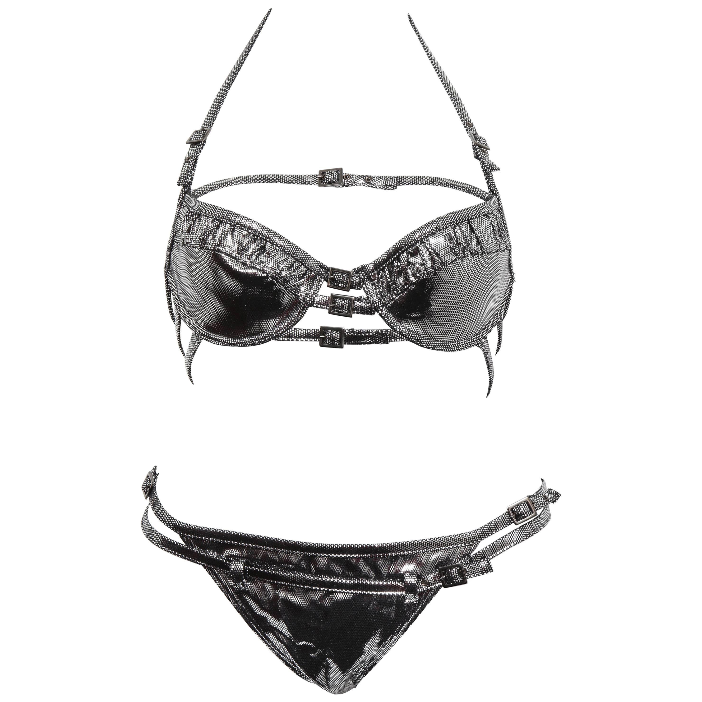 John Galliano for Christian Dior Silver Swimsuit Bikini  For Sale