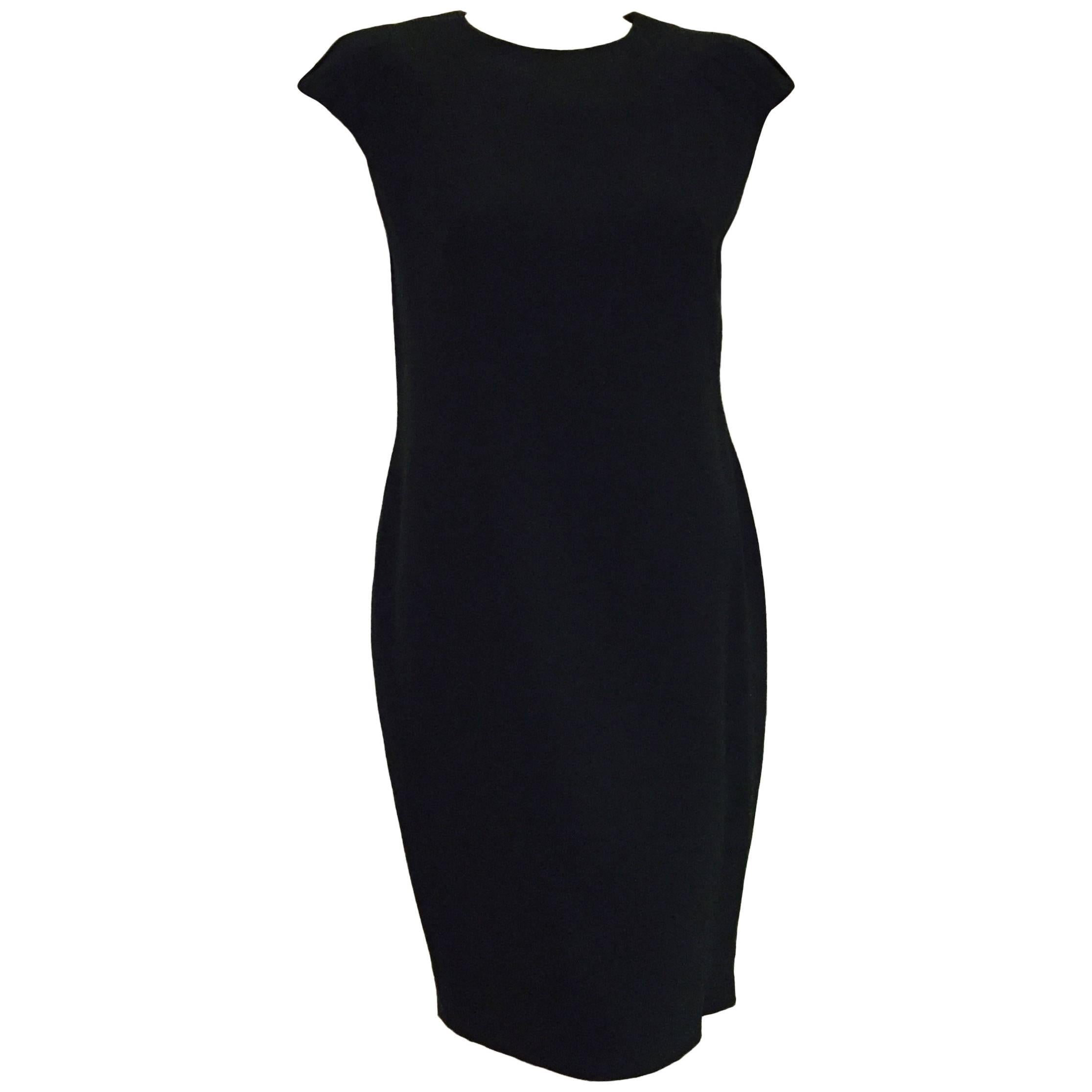 Alluring Alexander McQueen Little Black Dress with Pleated Cap Sleeves For Sale