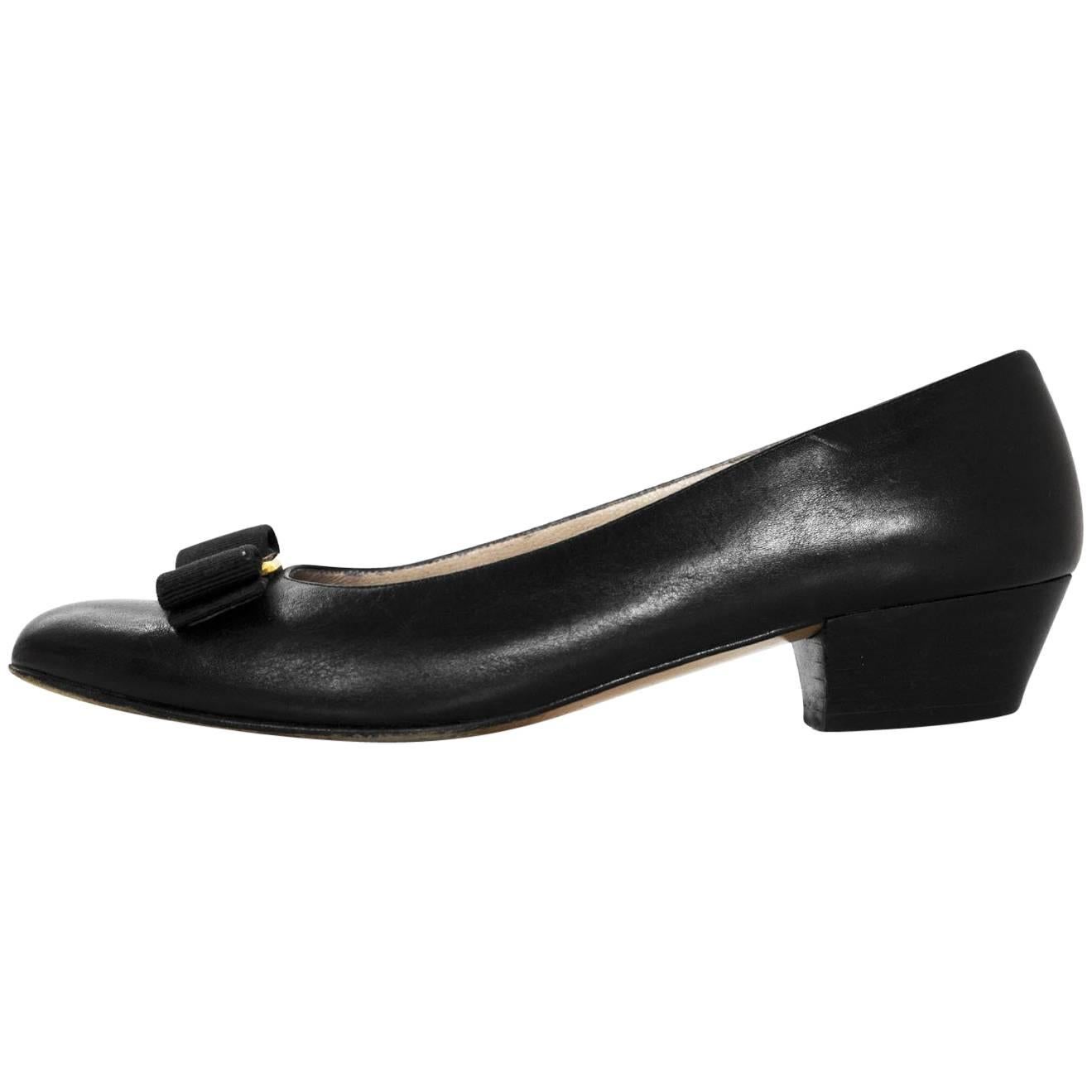 Salvatore Ferragamo Black Varina Bow Shoes Size 37.5