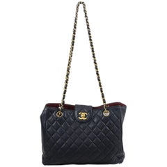 Chanel Vintage Shopper Bag in Blue Marine Leather