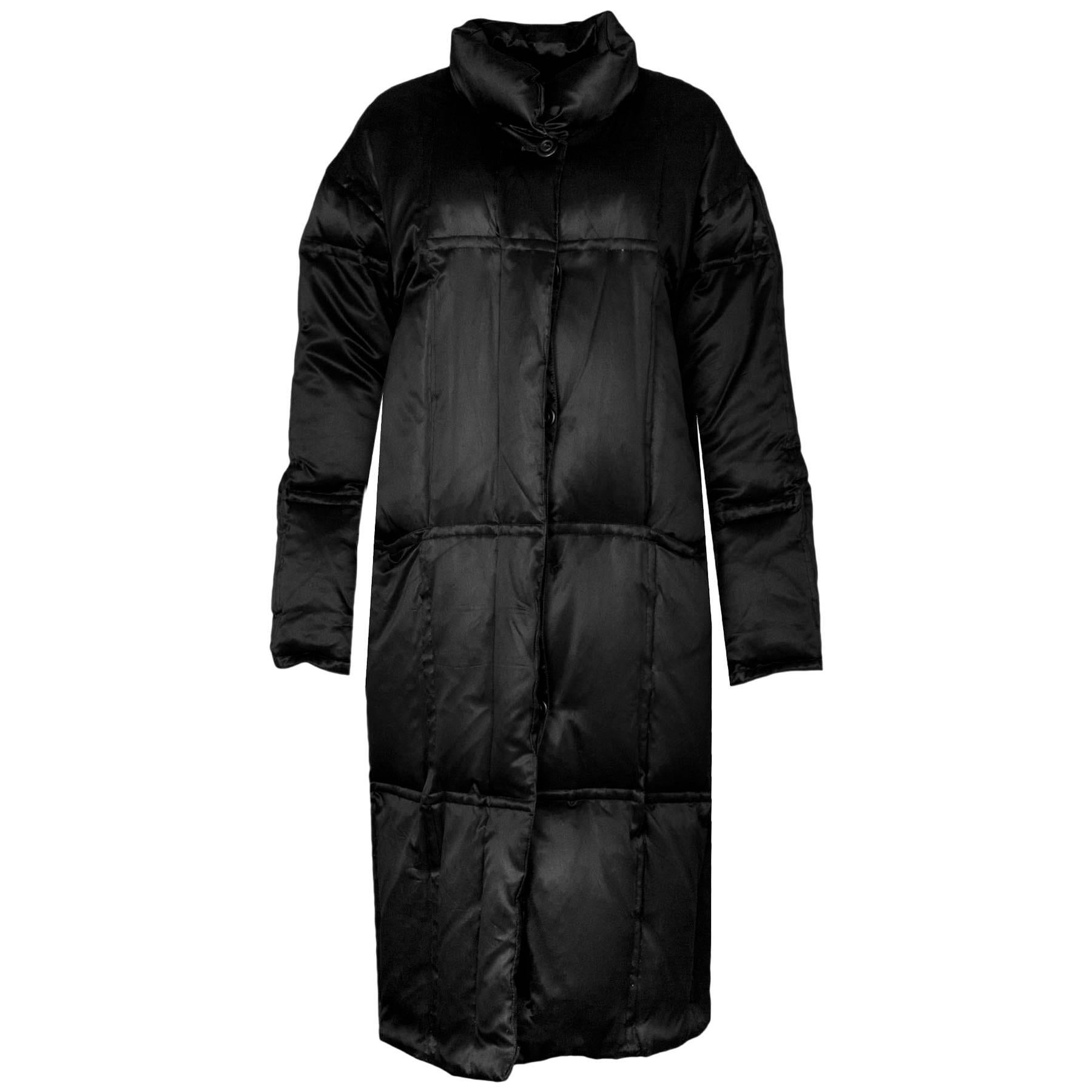 Sanyo Black Silk Long Puffer Coat Size Small