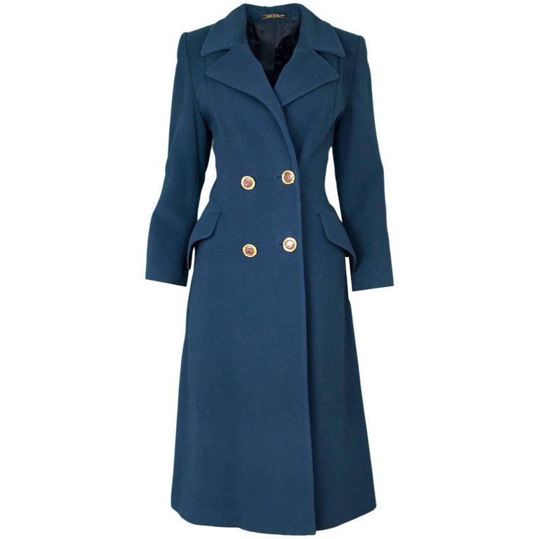 Linea 2 Teal Wool Double-Breasted Coat Size IT38 with Tags For Sale at ...