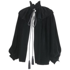 Antique 1970's Yves Saint Laurent YSL Black Velvet Russian Collection Jacket w/Silk Ties