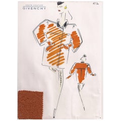 Givenchy Croquis of a Burnt Sienna Coat with Attached Fabric Sample