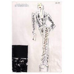 Givenchy Croquis of a Beaded Pants Ensemble with Attached Fabric Swatch