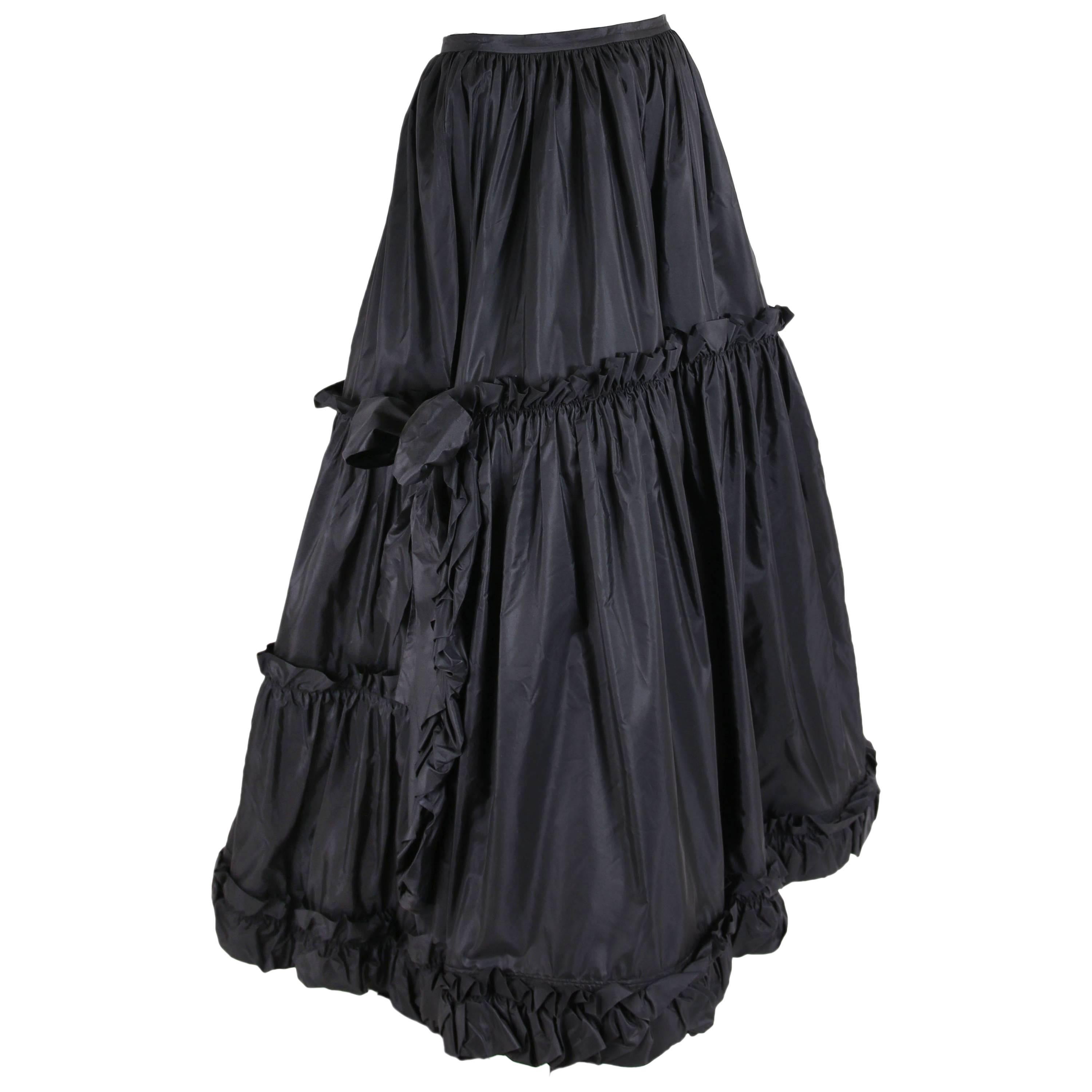 1970's Yves Saint Laurent YSL Tiered Black Silk Taffeta Skirt