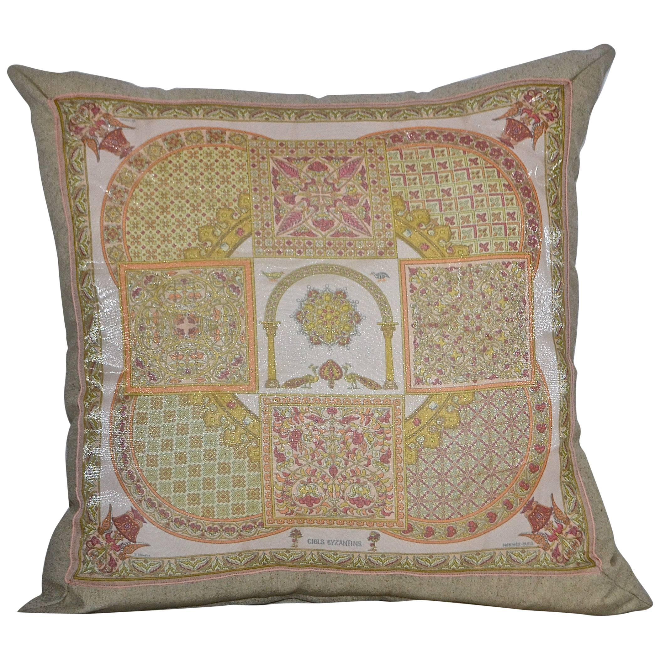Vintage ‎Hermès Custom Scarf Pillow  "Cicis Byzantins"  For Sale