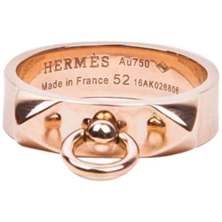 Hermes Ring "Collier de Chien" in Pink Gold Size 52FR - 6US