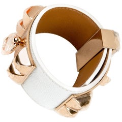 Hermes CUIR COLLIER DE CHIEN (CDC) Bracelet Epsom 01 Blanc (White) Color T2