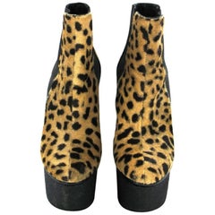 GIAMBATISTA VALLI Wedge Boots in Leopard Printed Foal Size 38