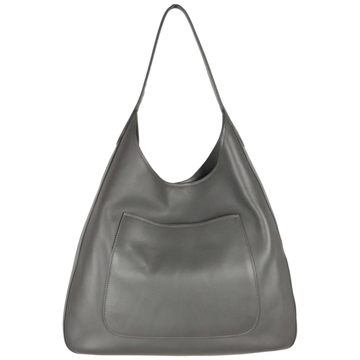 Prada Gray Vitello Corsica Leather Large Hobo Bag, 1BC009