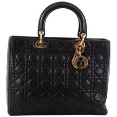 Christian Dior Lady Dior Handbag Cannage Quilt Lambskin Large