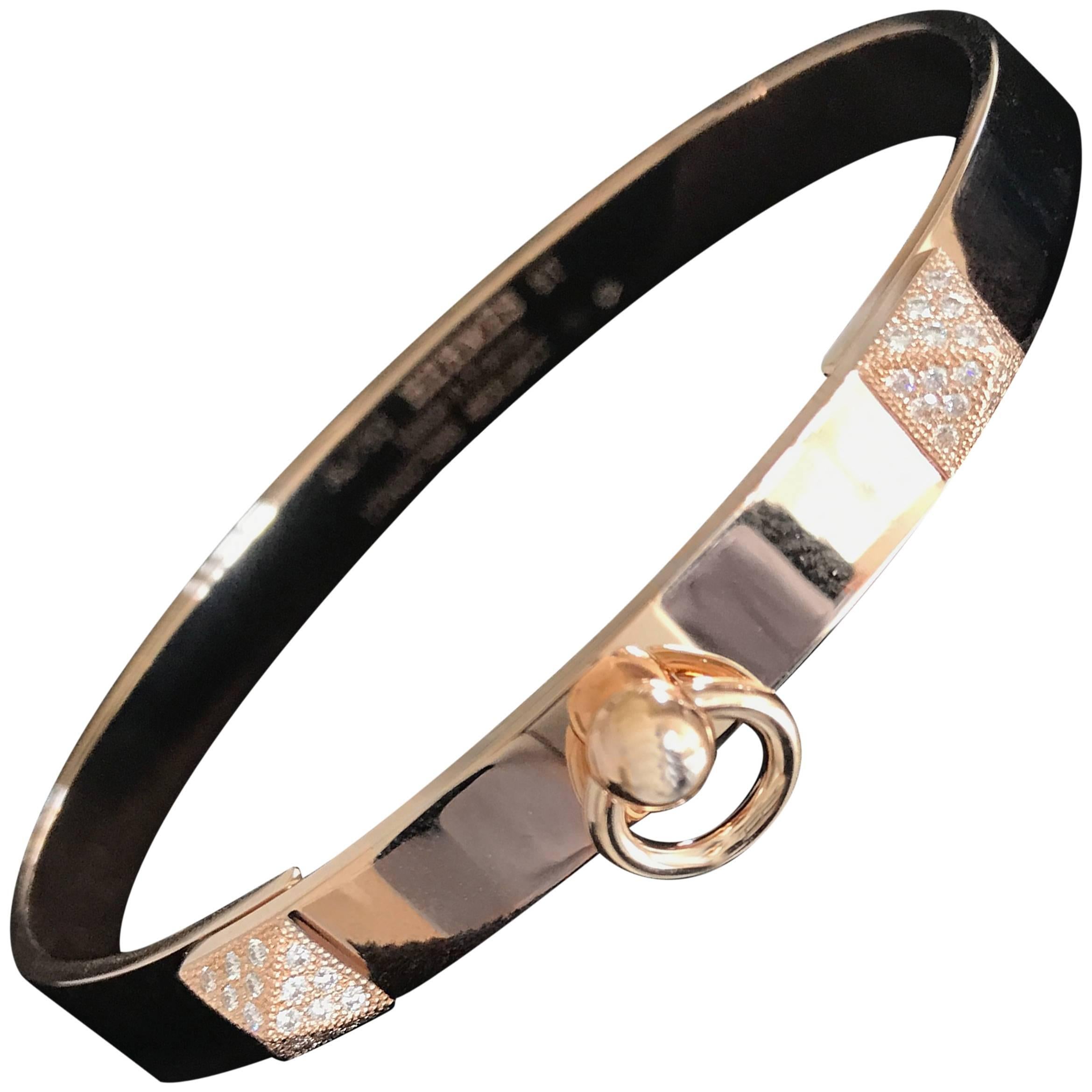 Hermes Collier de Chien CDC Diamond Bangle Bracelet Rose Gold Small Size PM For Sale