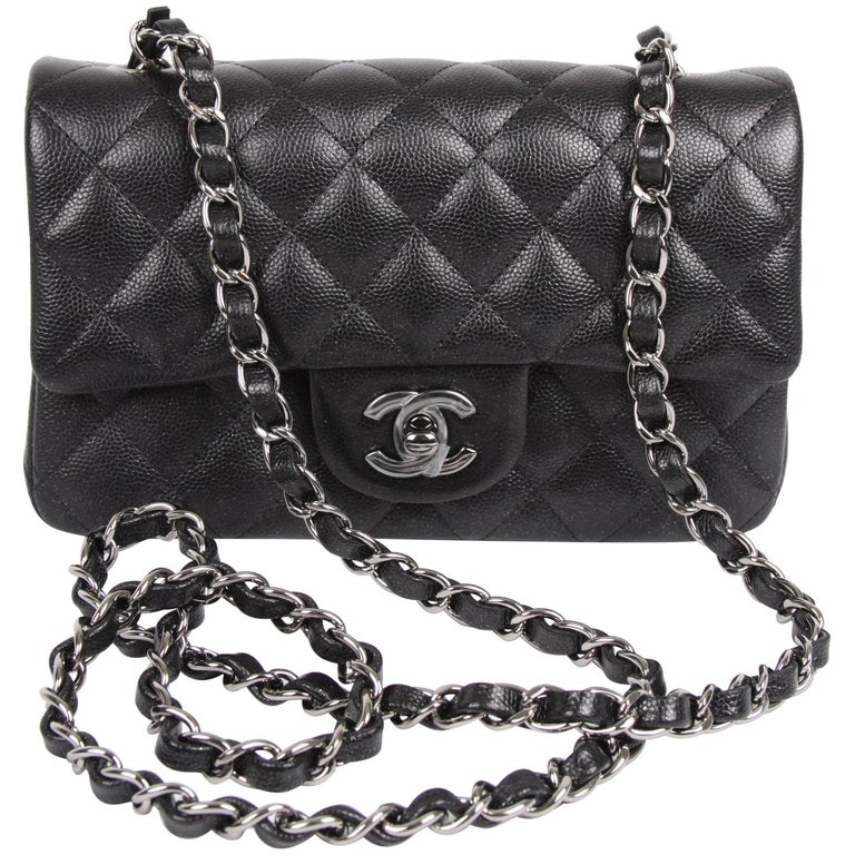 Chanel 2.55 Classic Mini Rectangular Flap Bag Crossbody - black sparkling at 1stDibs