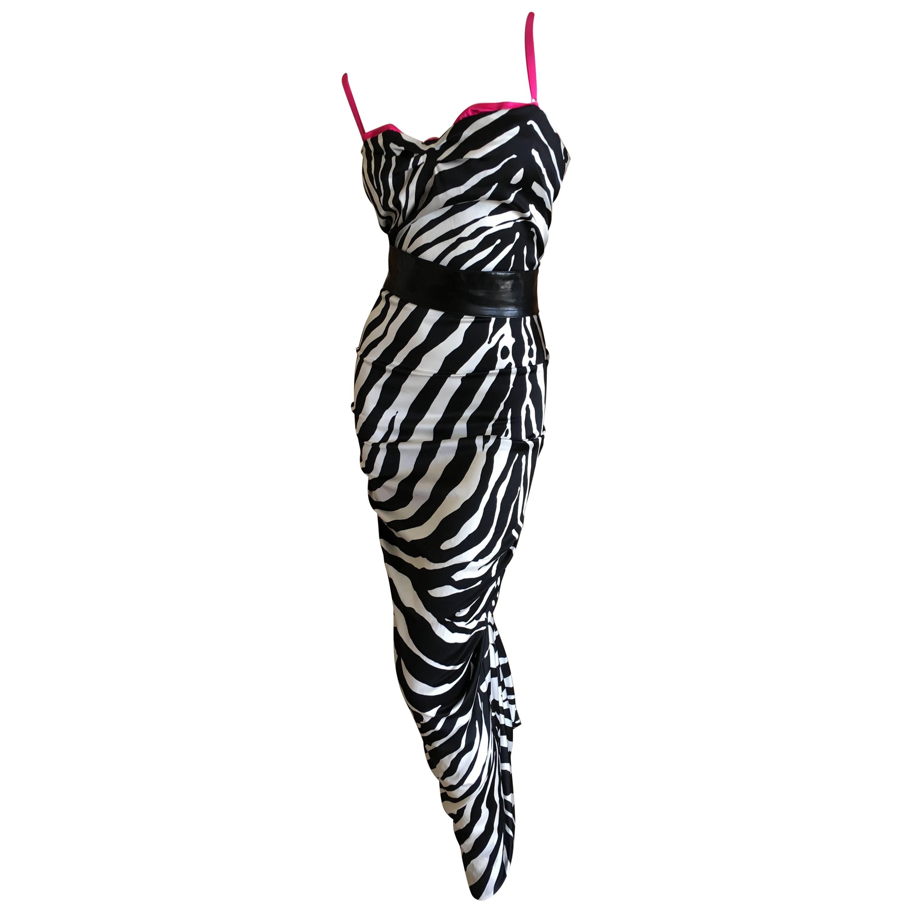 D&G Dolce & Gabbana Zebra Stripe Silk Cocktail Dress For Sale
