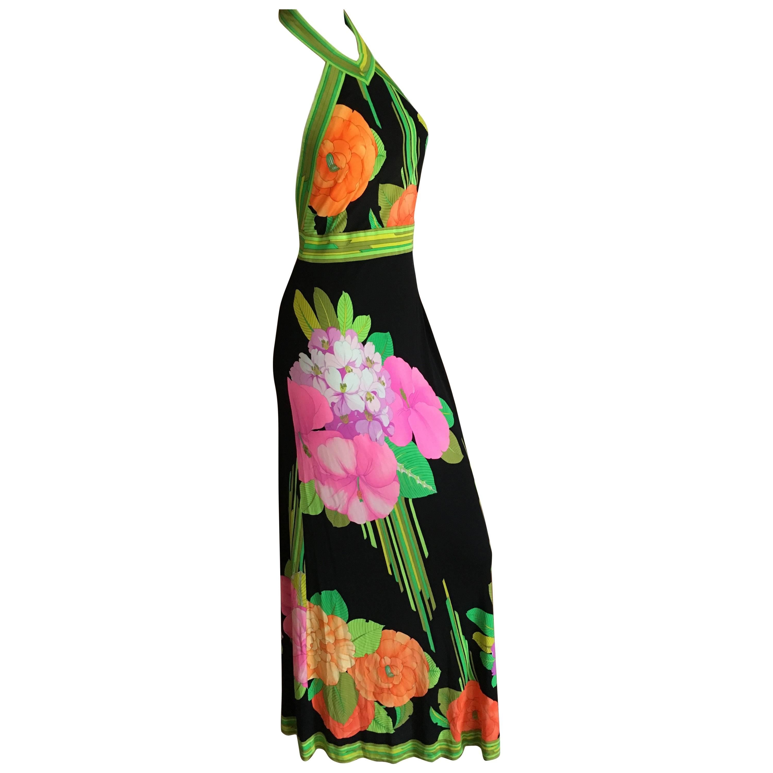 Leonard Paris for Bergdorf Goodman 1970's Silk Halter Dress For Sale