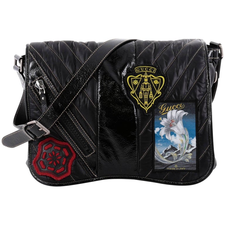 Gucci Messenger Bag Patch Embellished Quilted Nylon with Leather Medium at  1stDibs | gucci messenger bag patches, gucci patch bag, gucci lovers