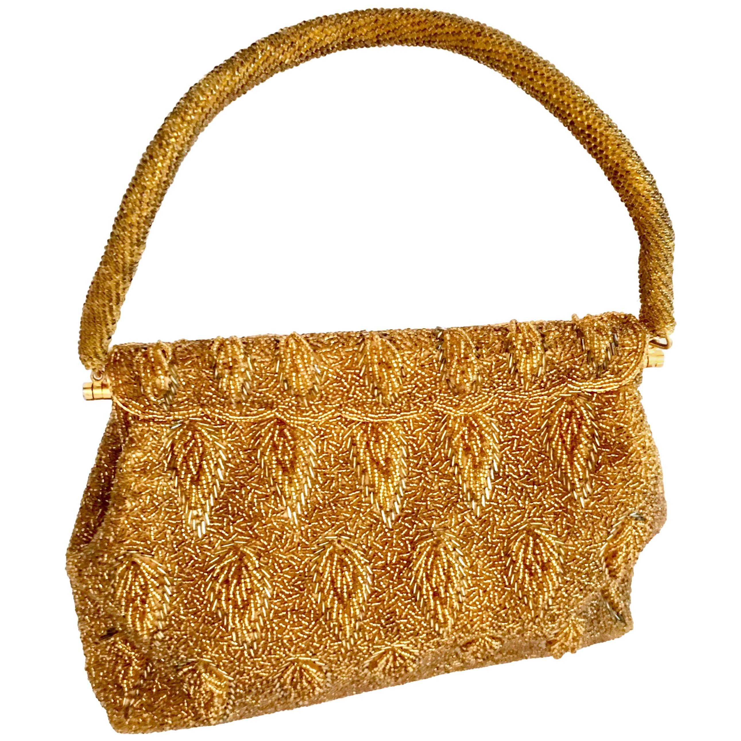 Vintage Stephen Chu Gold Micro Beaded Evening Bag Clutch Purse