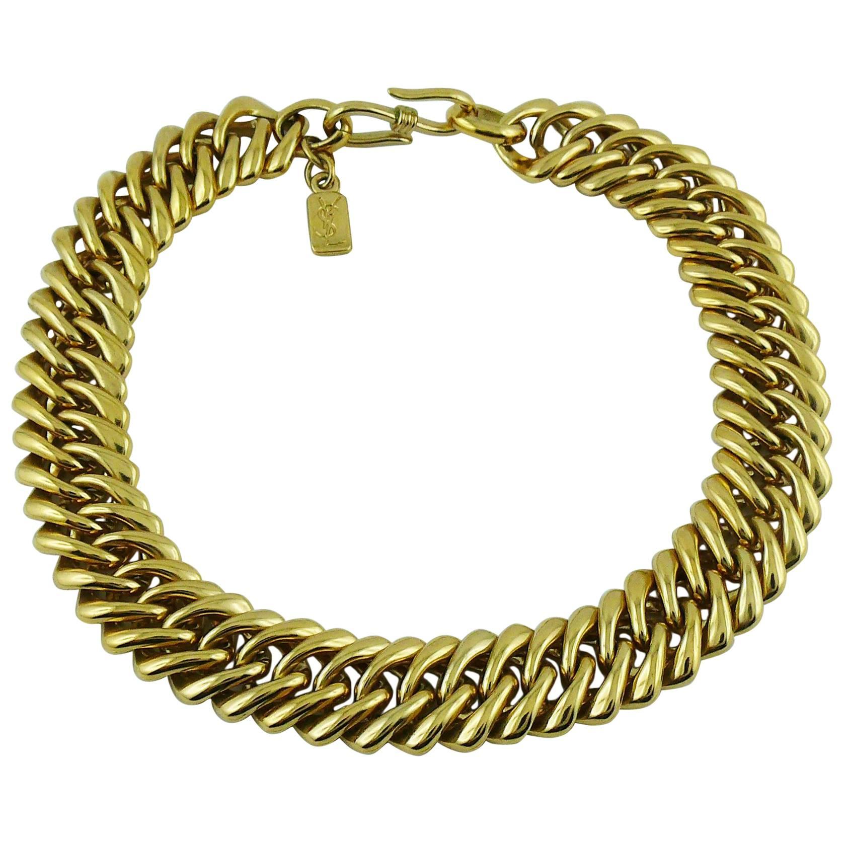 Yves Saint Laurent YSL Vintage Gold Toned Curb Chain Necklace