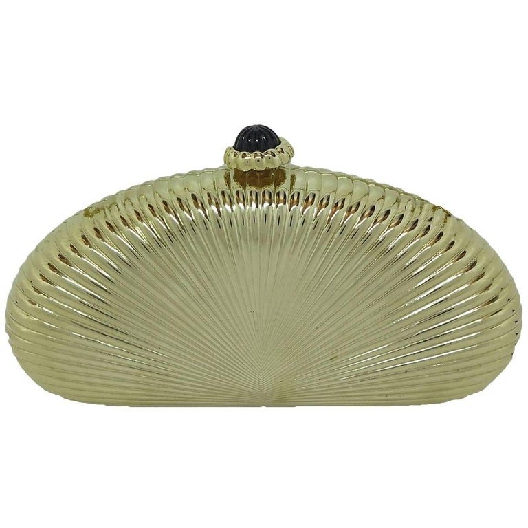 Judith Leiber gold sunburst hardside evening clutch or shoulder bag For