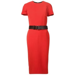 Victoria Beckham Short Sleeve Double Crepe Belted Lipstick Red Dress uk 12  