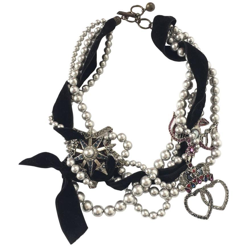 Lanvin Stunning Choker Necklace in Silver Plated Metal with Charms For Sale