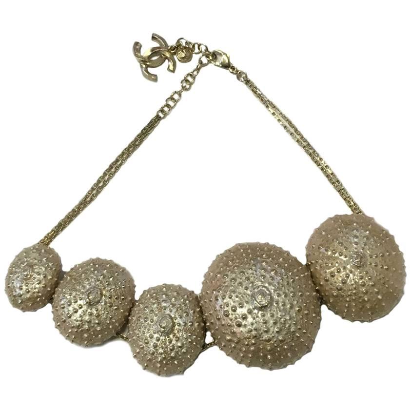 Chanel "Sea Urchins" Paris - Saint-Tropez Collection Gilded Metal Necklace For Sale