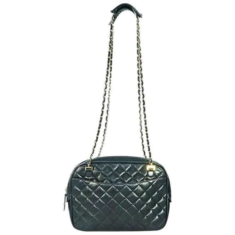 Chanel Vintage Black Quilted Lambskin Crossbody Bag
